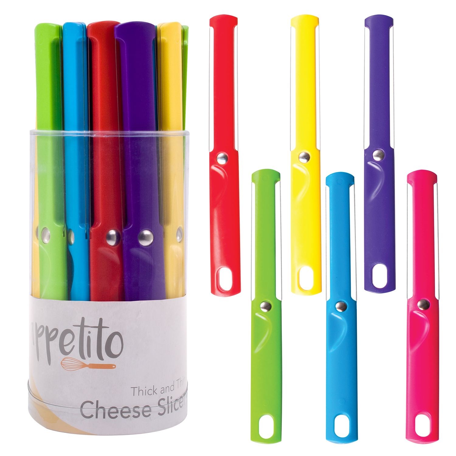 APPETITO Cheese Slicer Thick and Thin - 6 Assorted. Colours