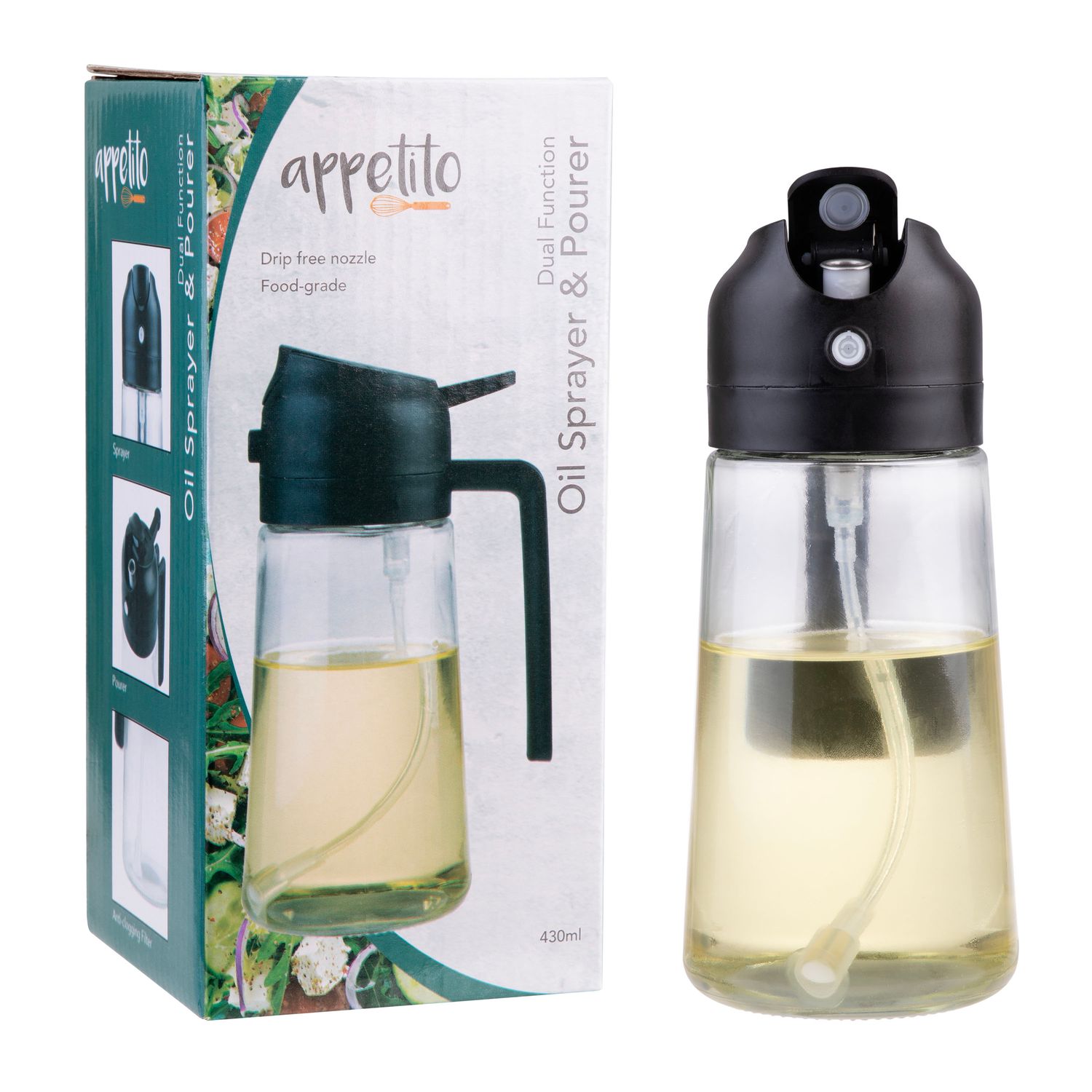 APPETITO Dual Function Oil Sprayer and Pourer - Black
