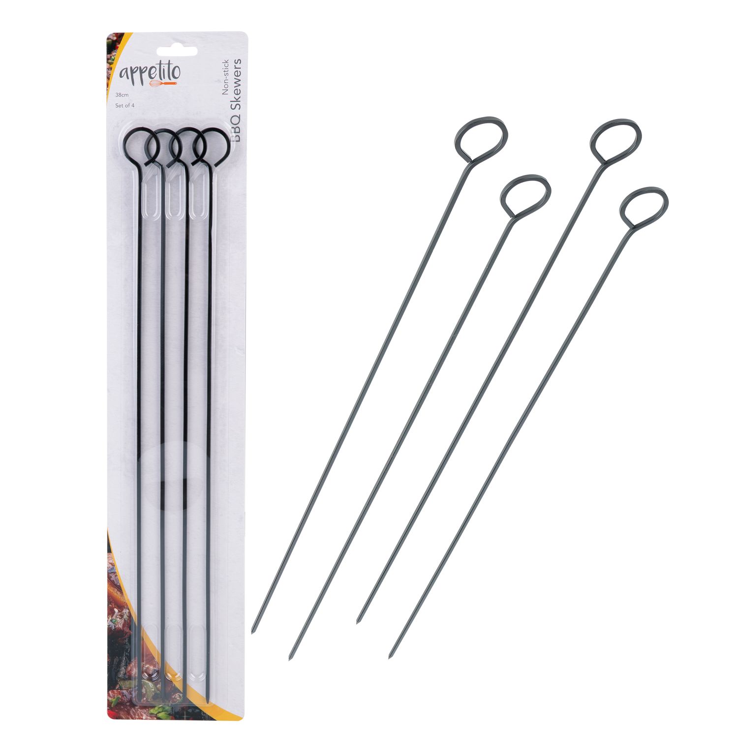APPETITO Non - Stick BBQ Skewers 38cm Set of 4