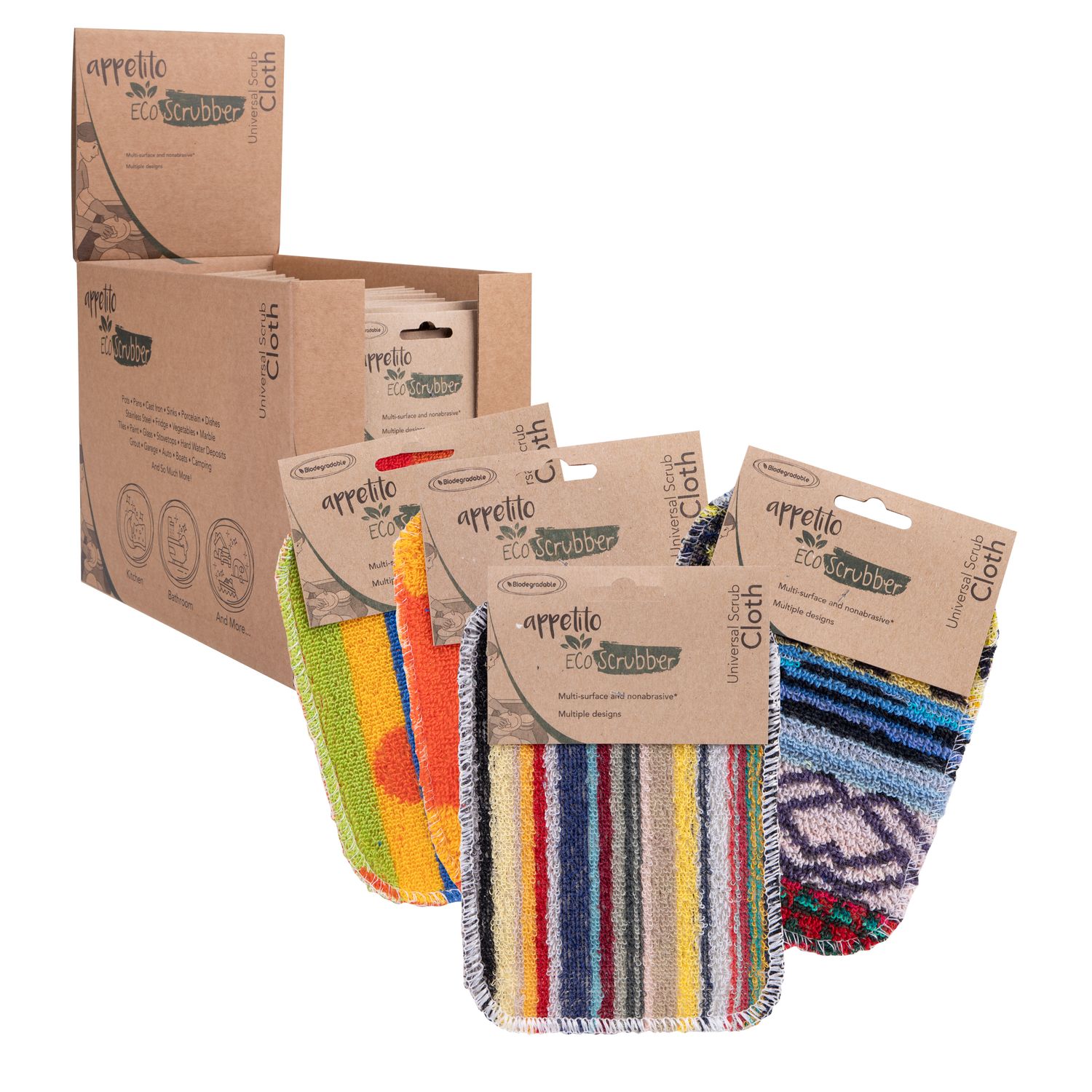 APPETITO Eco Scrubber Universal Scrub Cloth 12 x 16.5cm - 4 Assorted. Designs