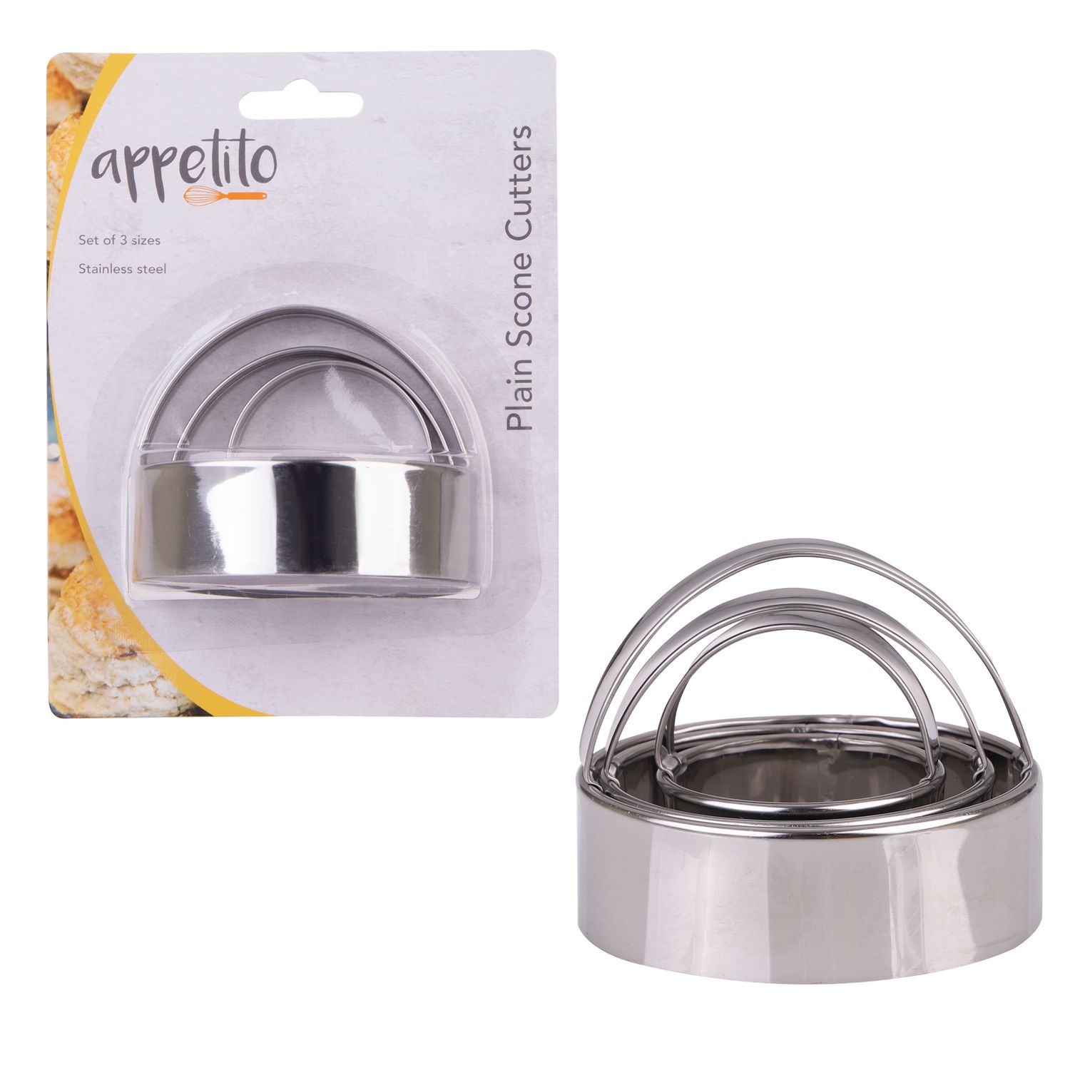 APPETITO Stainless Steel Plain Scone Cutters with Handle Set of 3