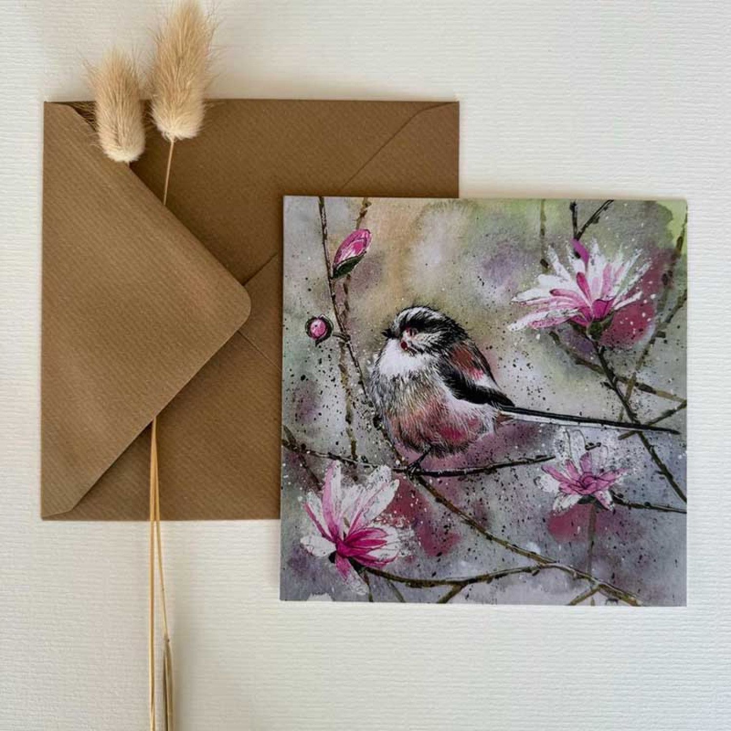 ALEX CLARK Long - Tailed Tit and Magnolia Blank Greeting Card