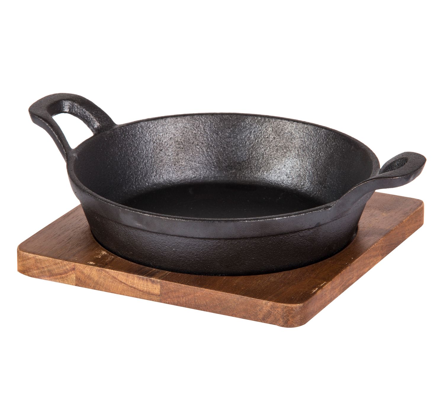 DAVIS &amp; WADDELL Fine Foods Cast Iron Round Skillet With Acacia Trivet Black &amp; Natural 24.5x18.5x7.2cm