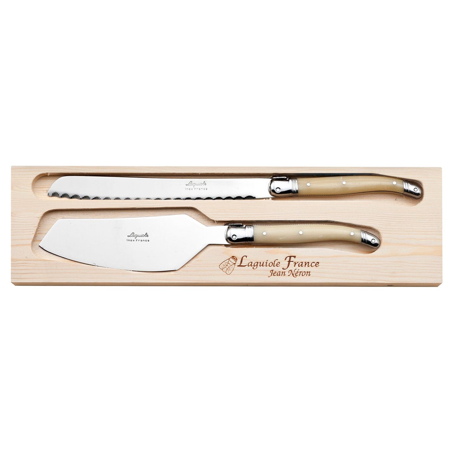 JEAN NERON Cake Slicer &amp; Bread Knife Set - Light Horn