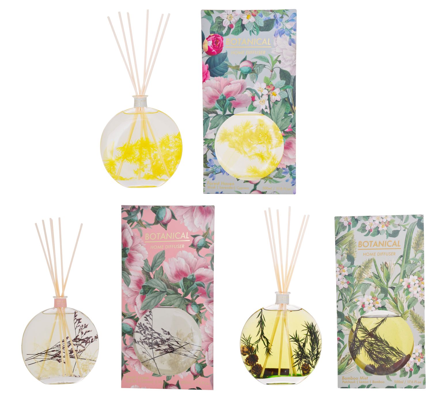 BOTANICAL Round Diffuser 500ml Assorted. Design