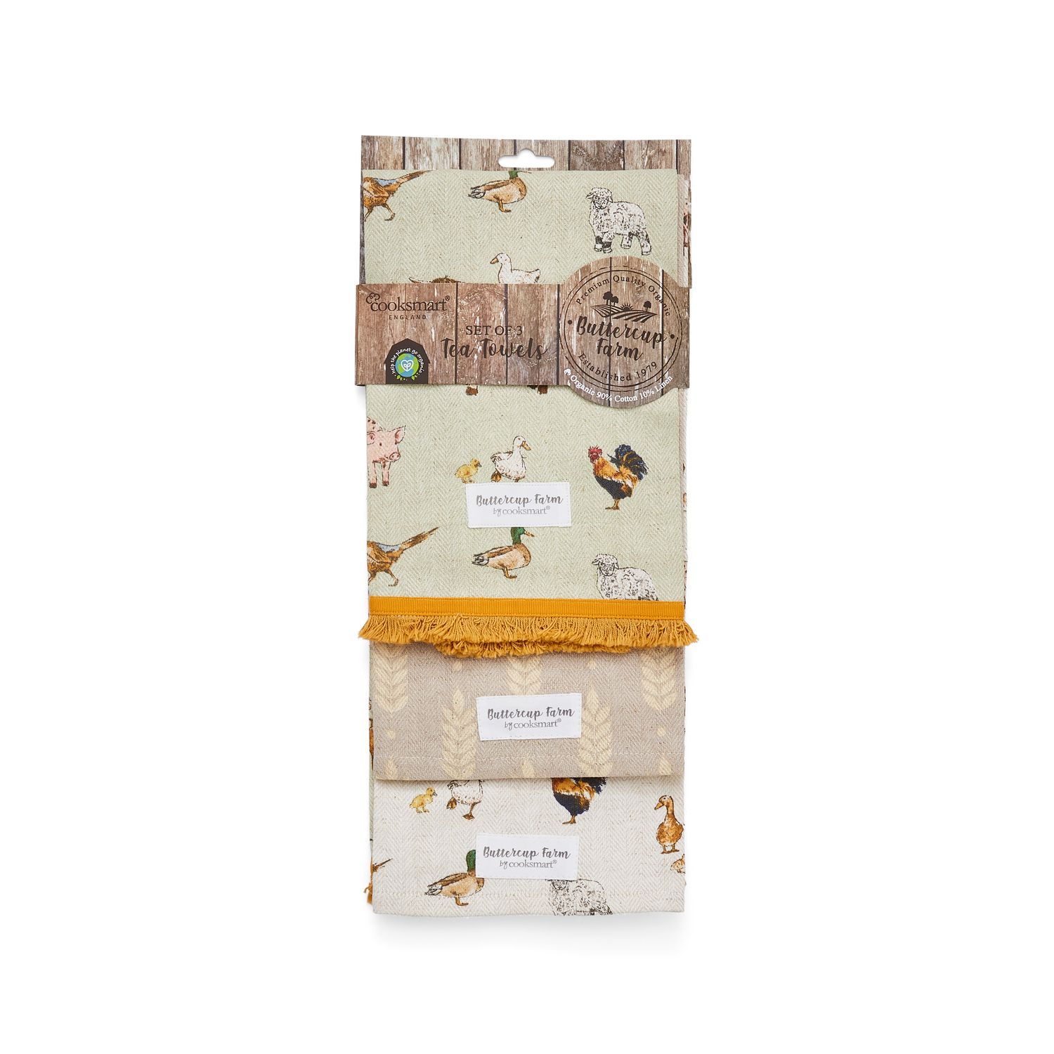 COOKSMART Buttercup Farm - 3 Pack Tea Towels - Organic Cotton