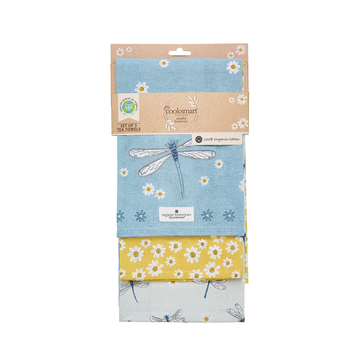COOKSMART English Meadow - 3 Pack Tea Towel - Organic Cotton (GOTS)