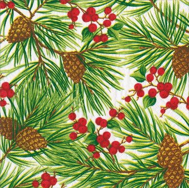 CASPARI Evergreen &amp; Berries Lunch Napkins - White - Pack of 20
