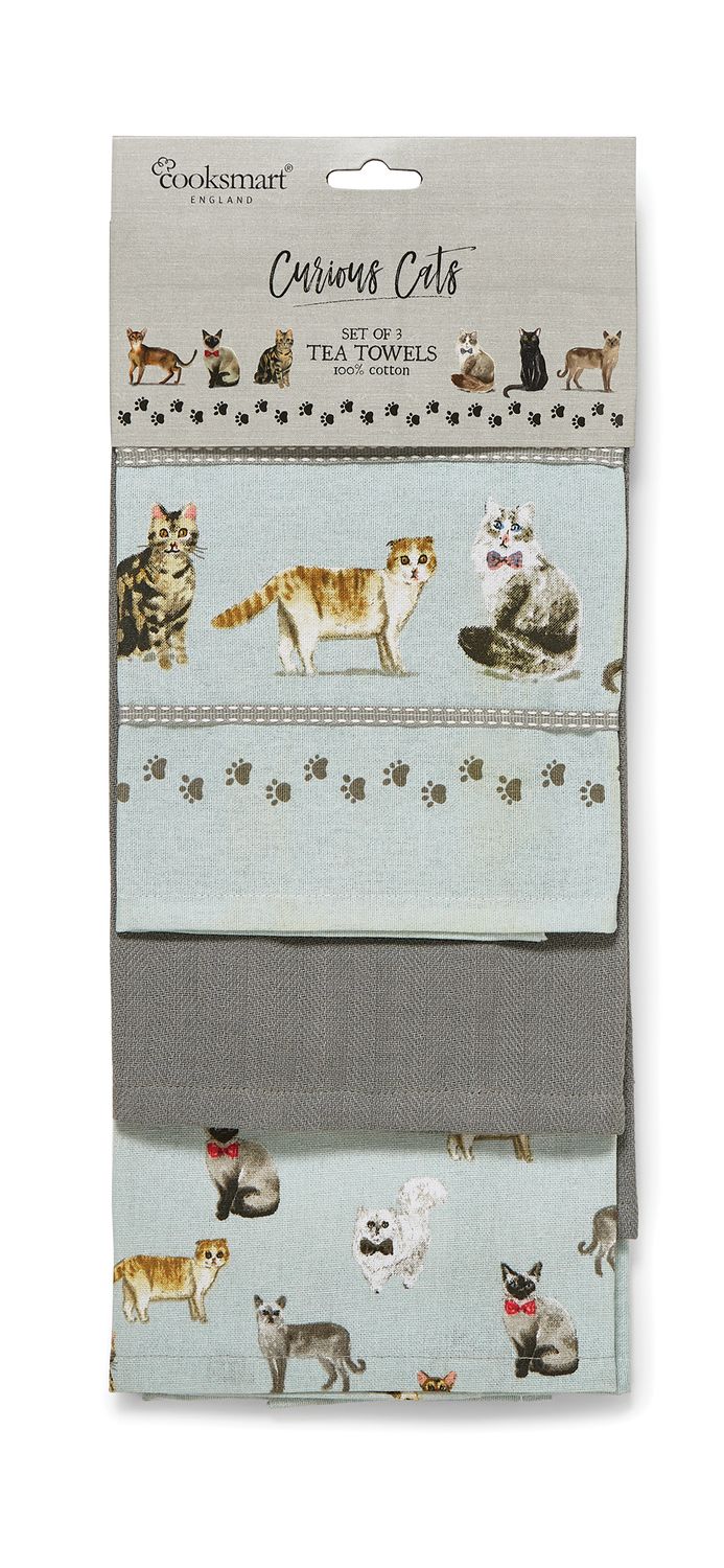 COOKSMART Curious Cats - 3 Pack Tea Towel