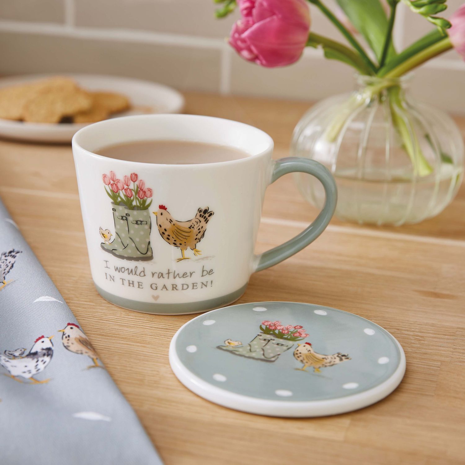 COOKSMART Hen House Lane Conical Mug &amp; Coaster Set