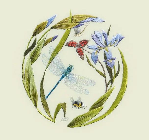 COLCARDS Dragonfly, Bee and Iris Art Greeting Card