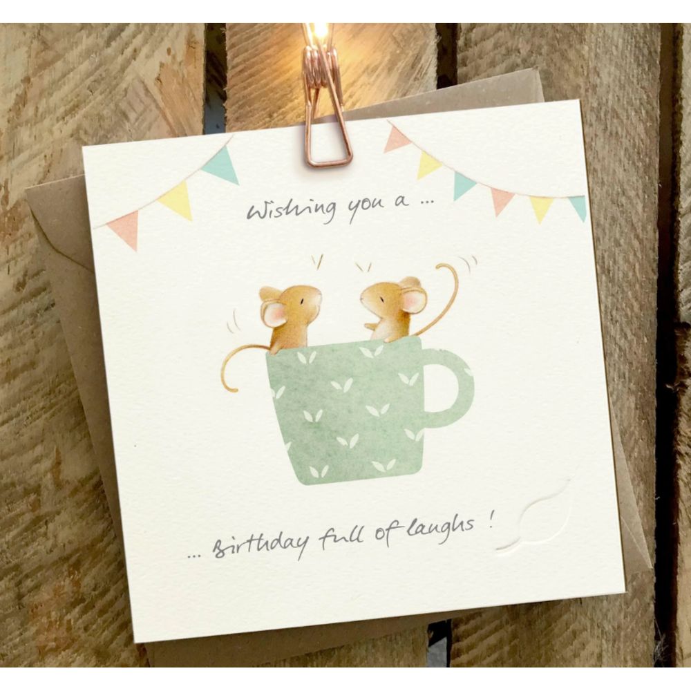 GINGER BETTY LIMITED Birthday Full of Laughs Mice in a Cup Card