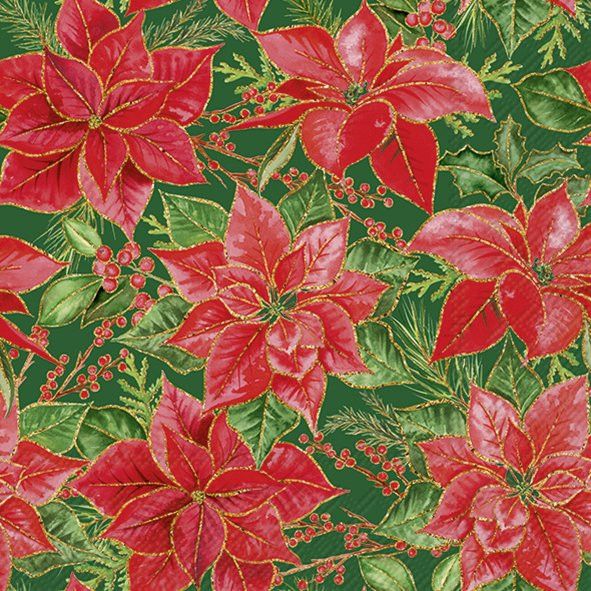 IDEAL HOME RANGE Christmas Poinsettia Green Cocktail Napkins – Pack of 20