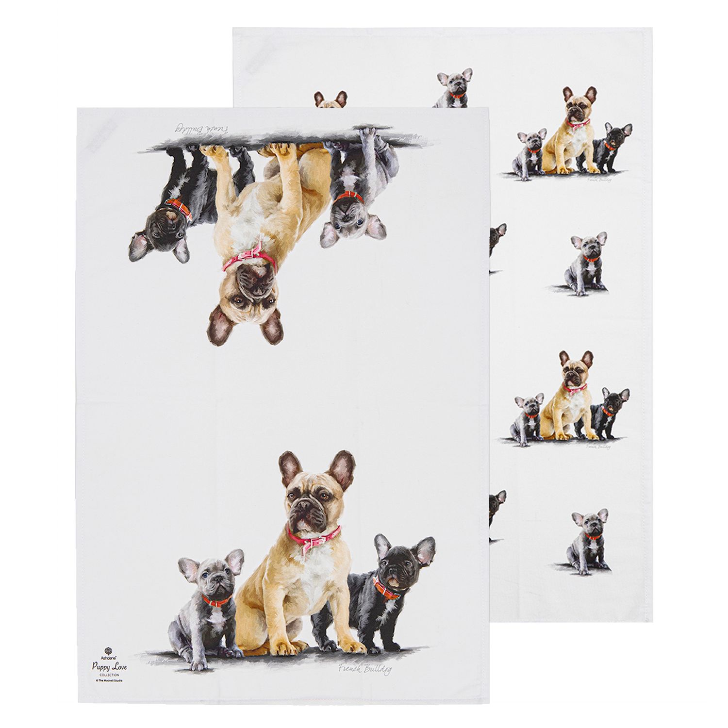 ASHDENE Puppy Love 2pk Kitchen Towel - French Bulldog