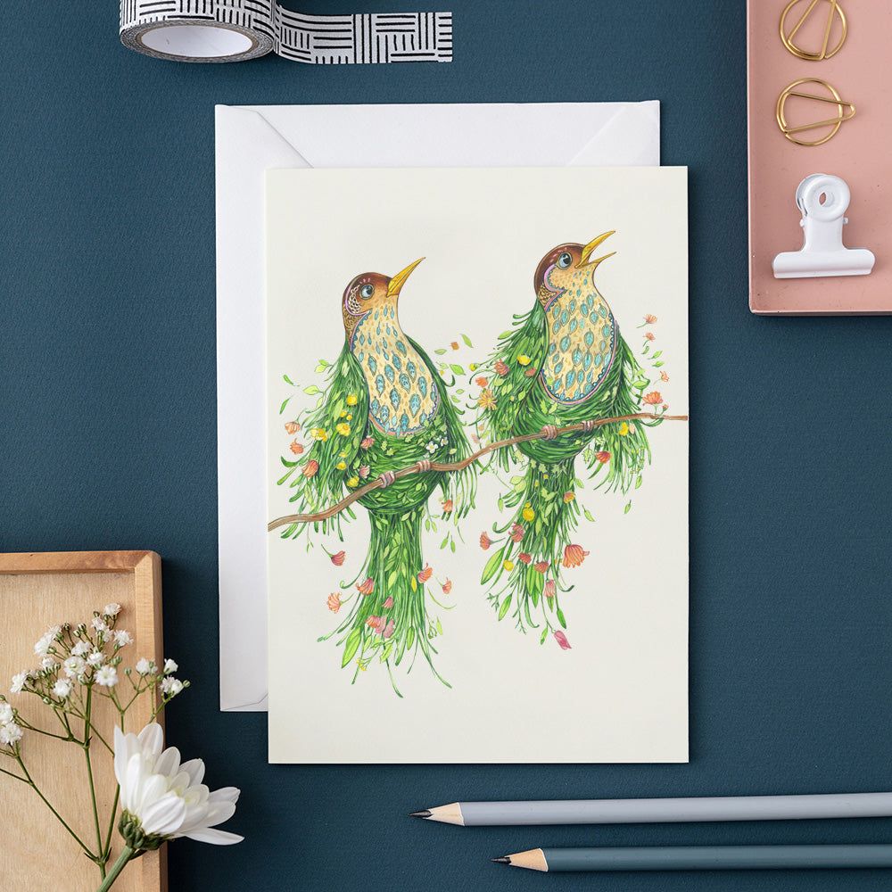DM COLLECTION Two Scruffy Thrushes Art Greeting Card