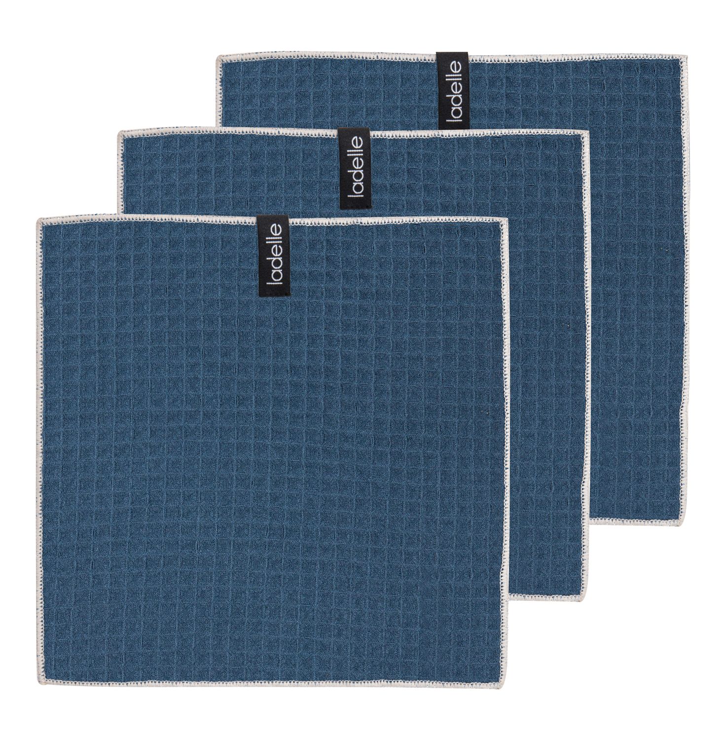LADELLE Mega Waffle Microfibre Navy 30x30cm 3pk Dishcloth