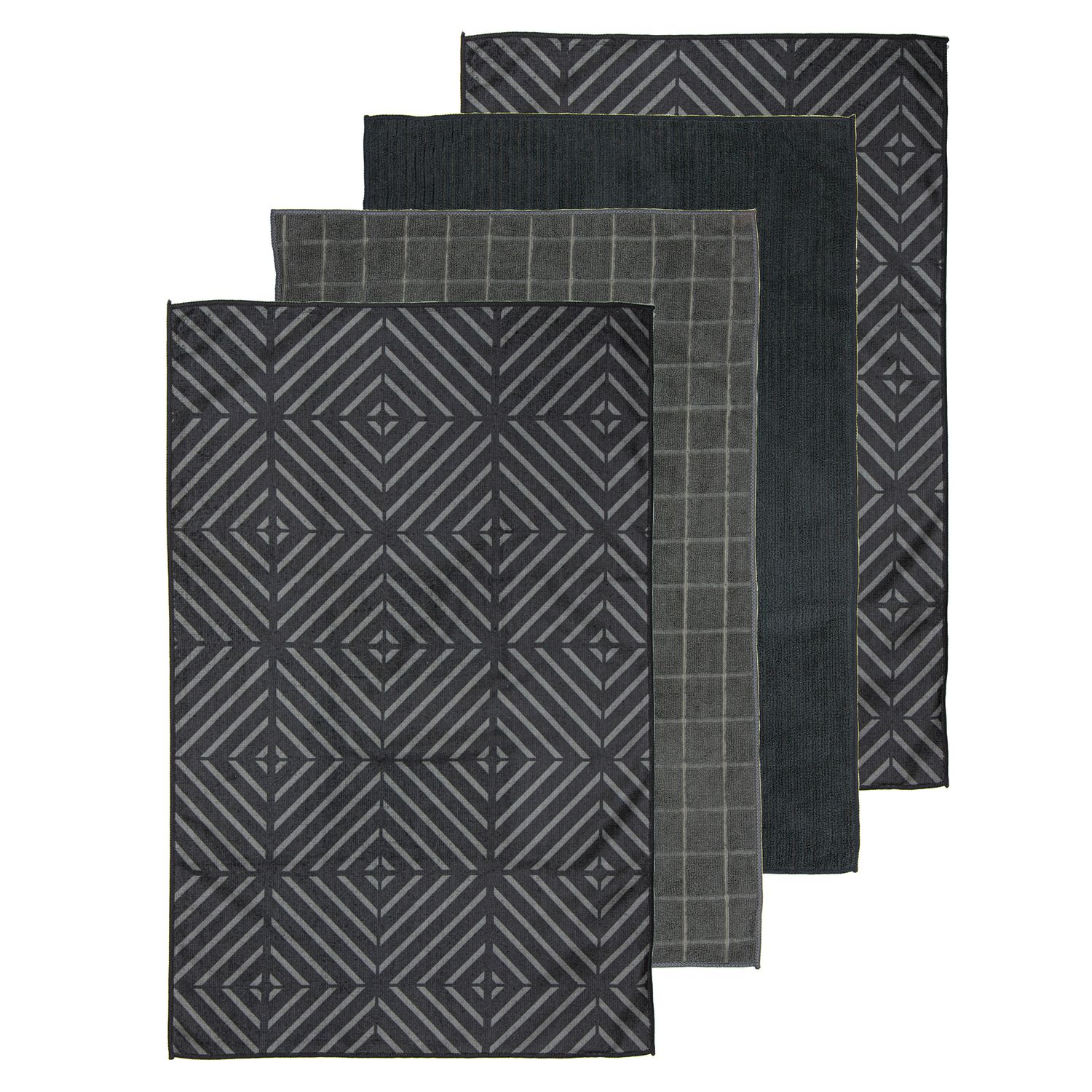 LADELLE Benton Microfibre 4pk Kitchen Towel - Charcoal