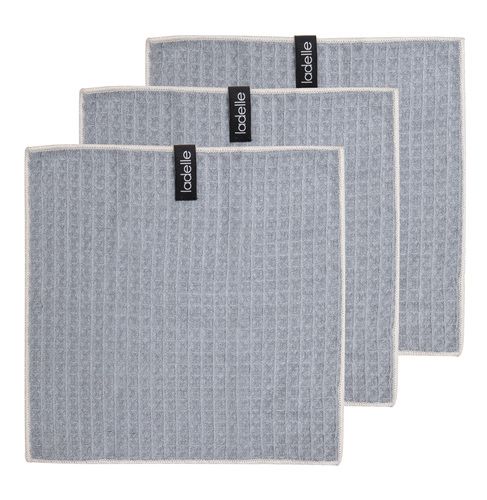 LADELLE Mega Waffle Microfibre Grey 30x30cm 3pk Dishcloth