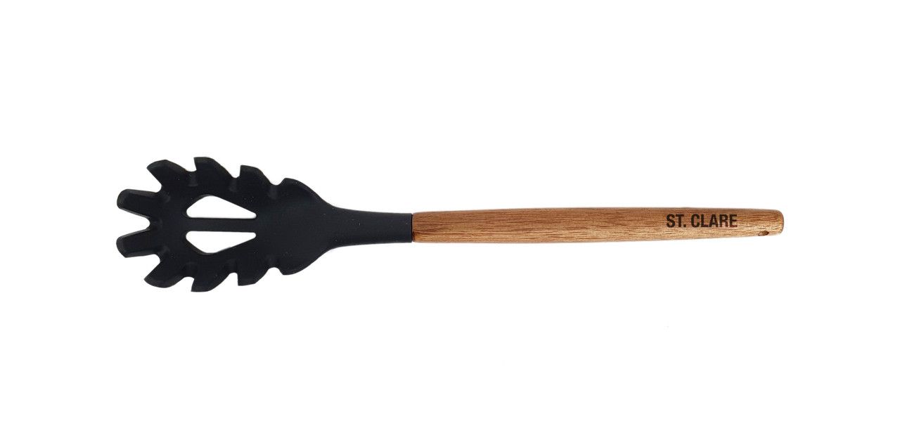 ST. CLARE Black Silicone Spaghetti Spoon with Acacia Handle