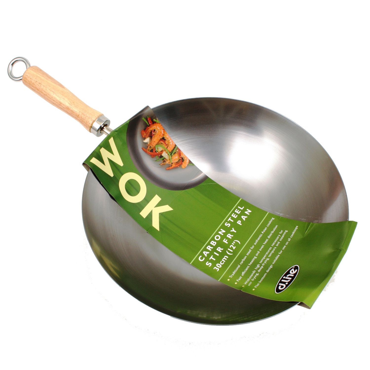D.LINE Carbon Steel Stir Fry Wok 30cm Diameter
