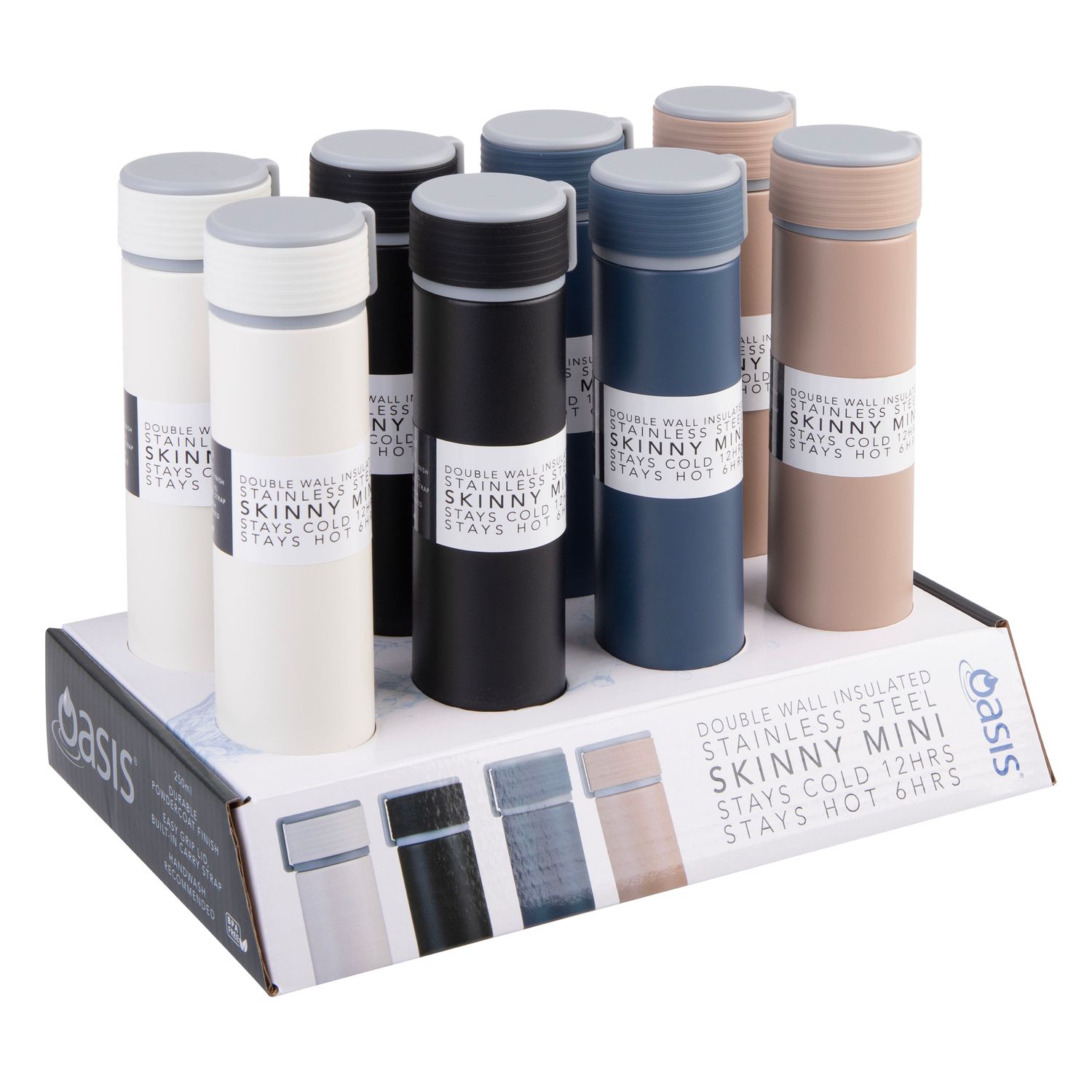 OASIS Stainless Steel Double Wall Insulated Drink Bottle with Powdercoat - 250ml - 4 Assorted. Colours