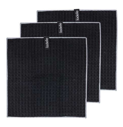 LADELLE Mega Waffle Microfibre Black 30x30cm 3pk Dishcloth