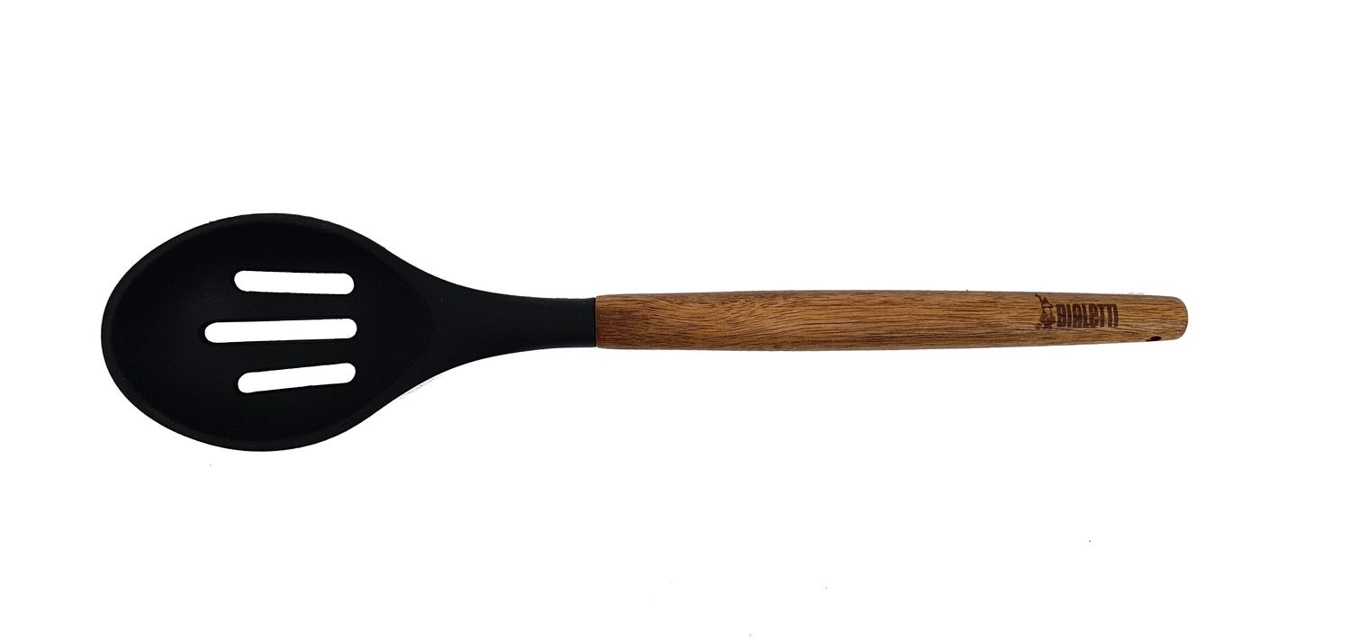 ST. CLARE Black Silicone Slotted Spoon with Acacia Handle