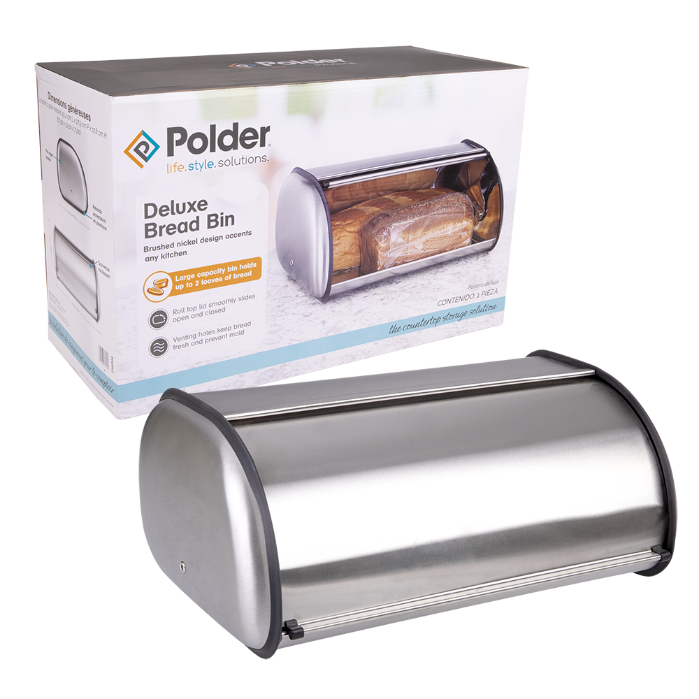 POLDER Deluxe Bread Bin - Brushed Nickel