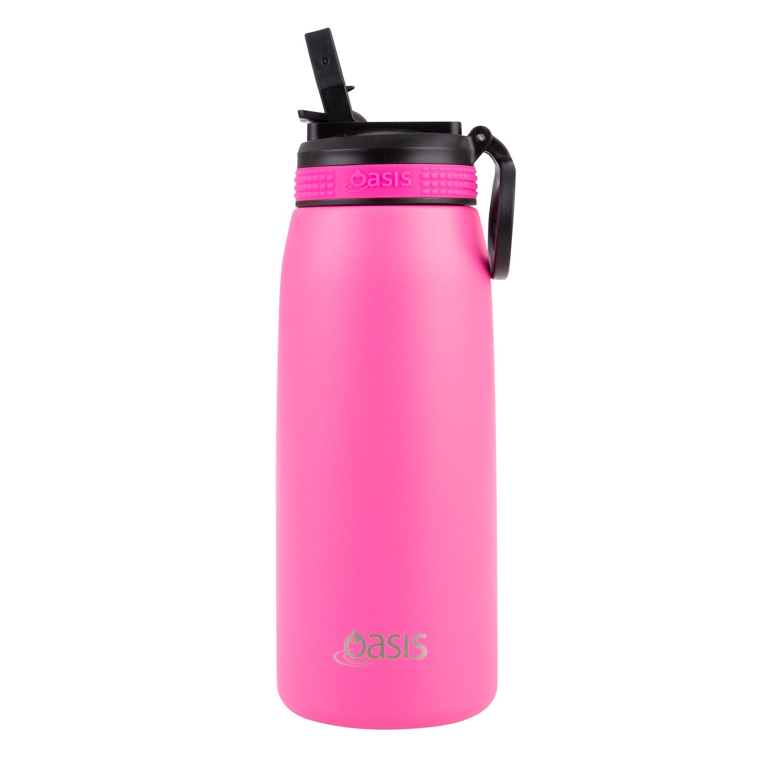 OASIS Stainless Steel Double Wall Insulated Sports Bottle with Sipper Straw - Neon Pink