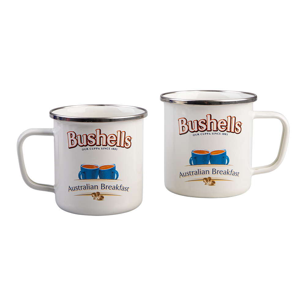 ROJO ENAMELWARE Rojo Imports - Enamel Mug 9cm /450ml - Bushells Tea - Cream