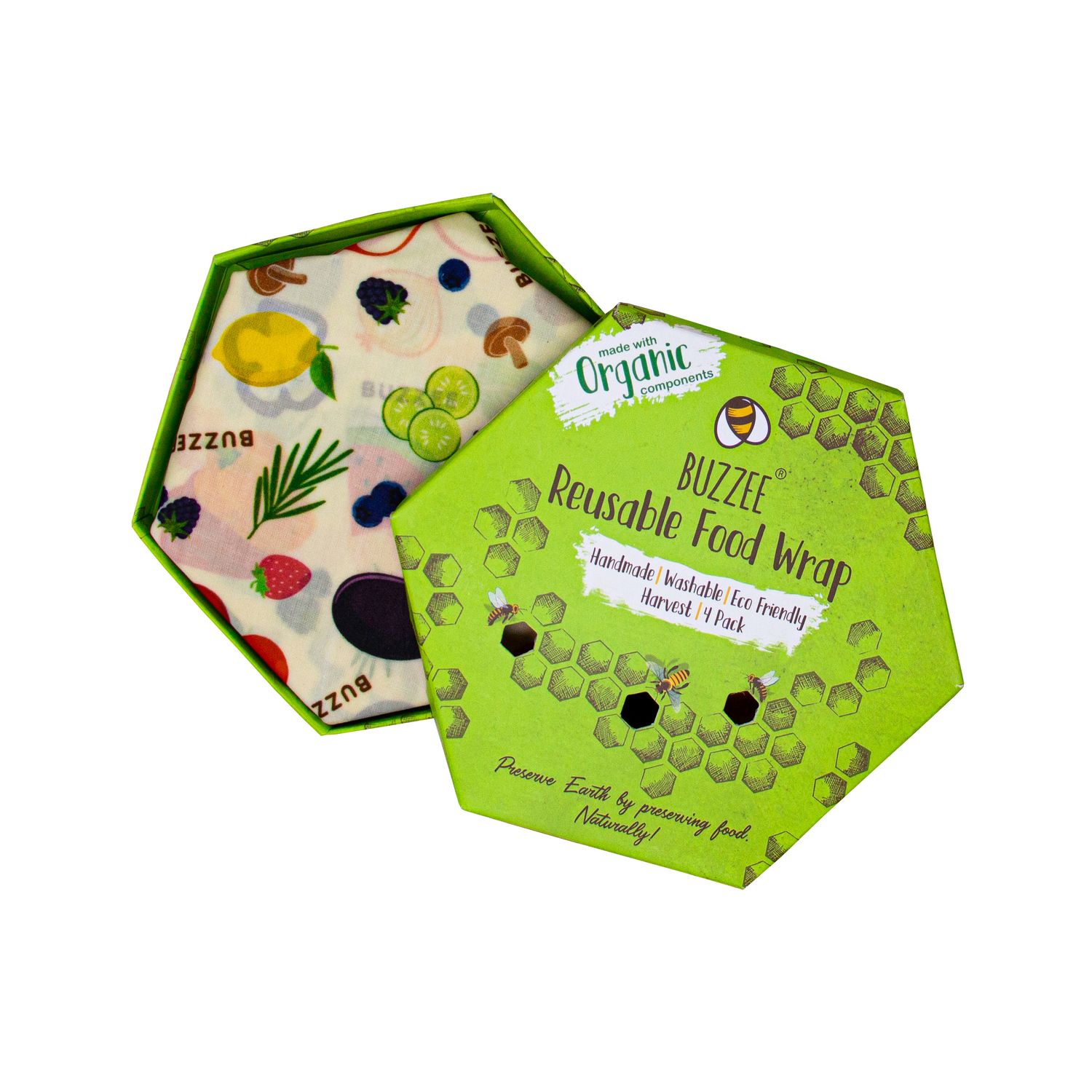 BUZZEE Organic Beeswax Wraps Pack 4 - Harvest