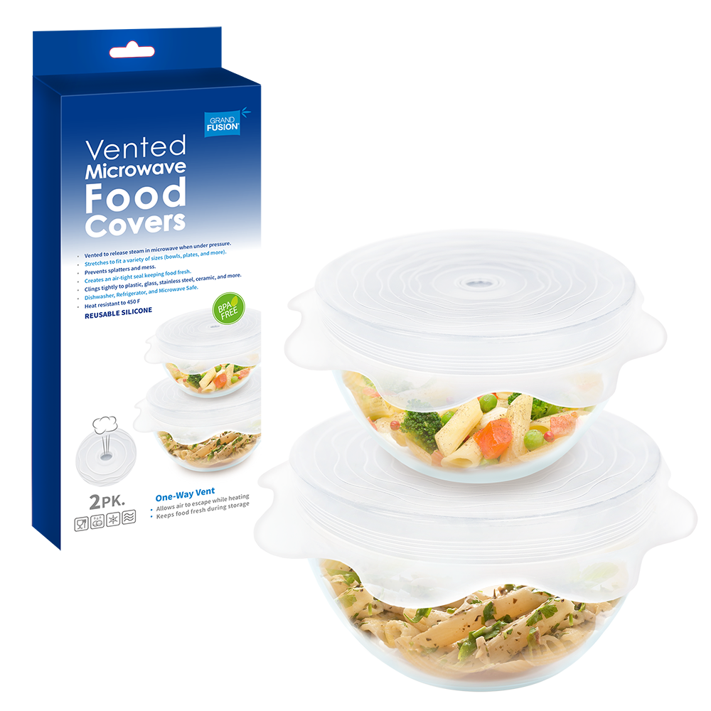 GRAND FUSION Vented Silicone Microwave Food Covers Set 2