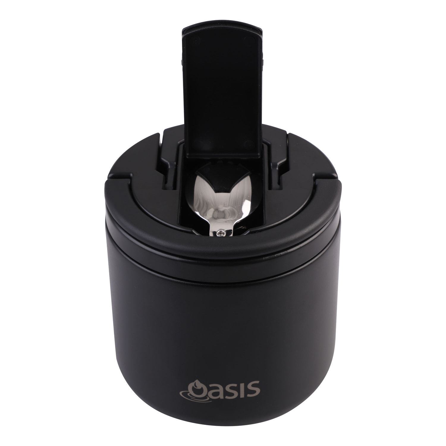 OASIS Stainless Steel Double Wall Ins. Food Flask with Quick Release Lid &amp; Spork - 550ml - Black