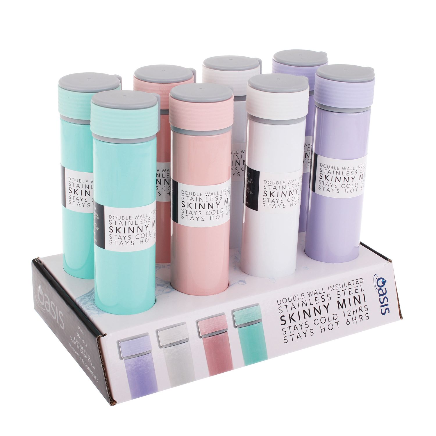 OASIS Stainless Steel Double Wall Insulated Drink Bottle Pastel 250ml - 4 AssortedColours
