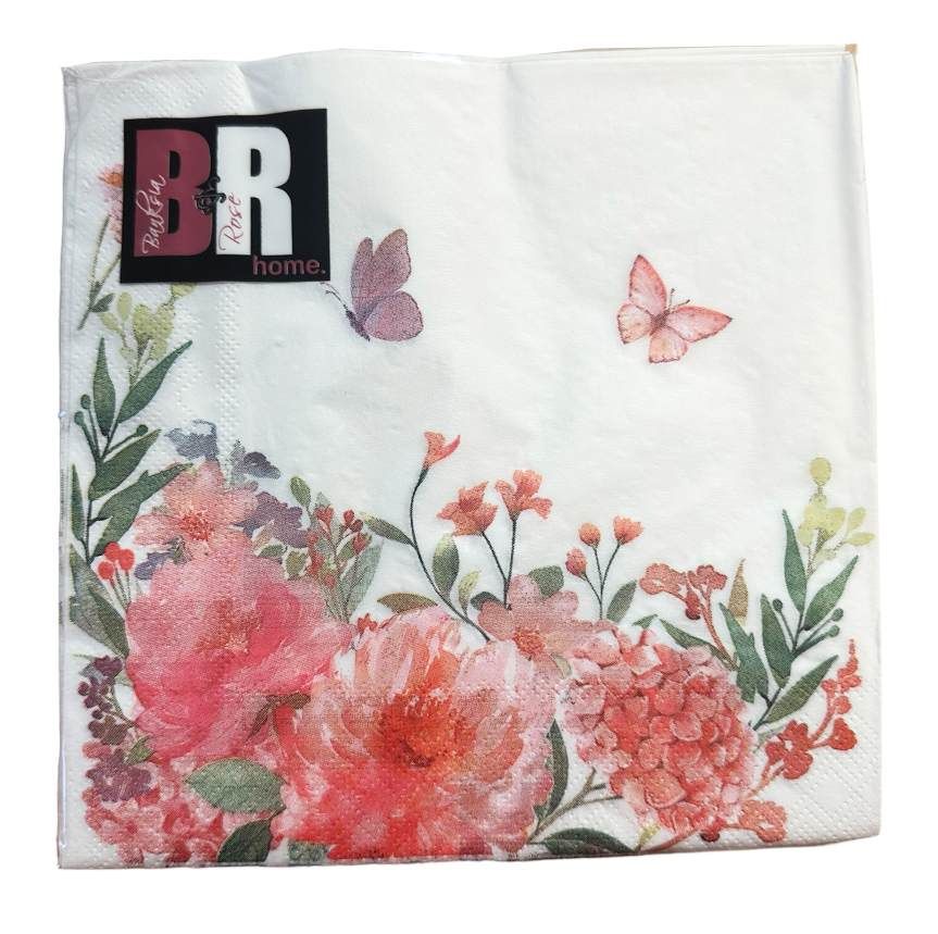 BANKSIA ROSE HOME Butterfly Floral 20 Pack Napkins