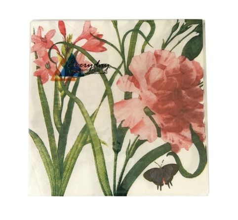 BANKSIA ROSE HOME Pink Stamp Floral Napkins 20 Pack 30 X 30CM