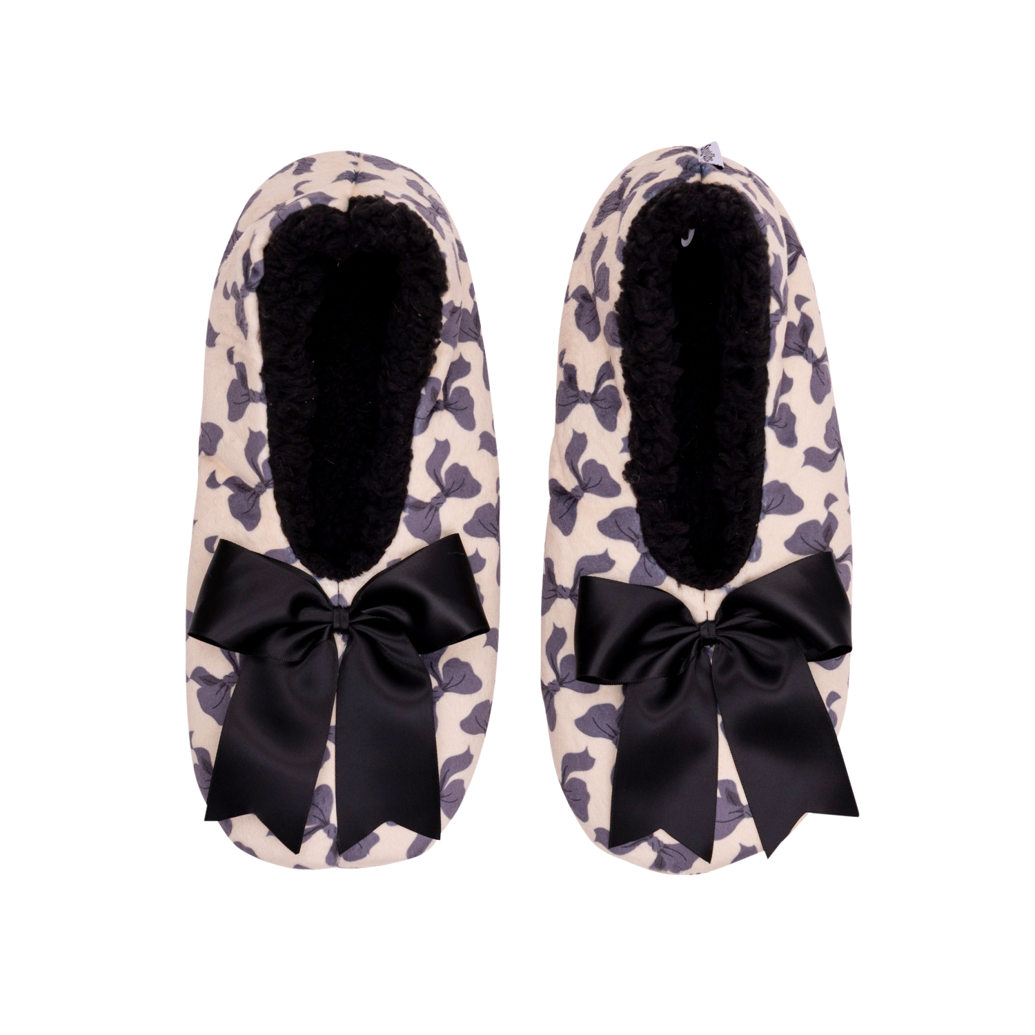 SNUGGUPS Womens Printed Bow Slippers - Black - Large / EU40-42