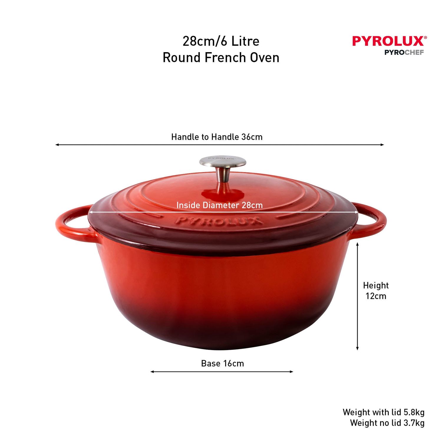PYROLUX Round French Oven - 28cm / 6 Litre - Chilli Red