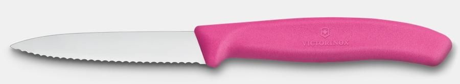 VICTORINOX Paring Knife - Pointed Tip, Wavy Edge - 8cm - Pink