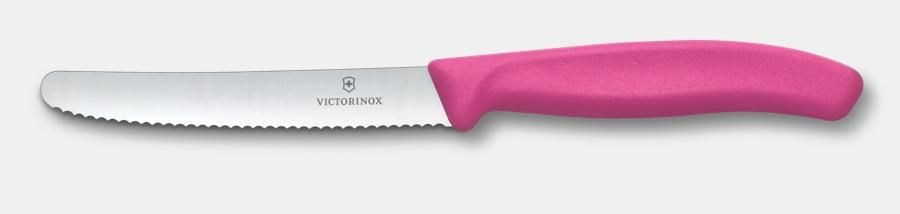 VICTORINOX Steak &amp; Tomato Knife - Round Tip, Wavy Edge - 11cm - Pink