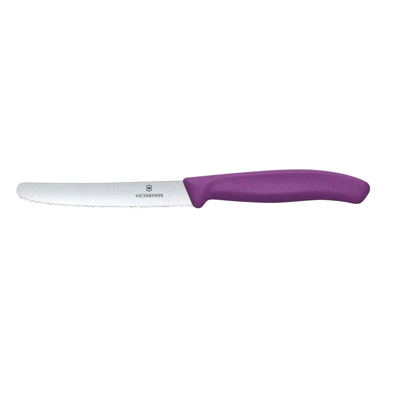 VICTORINOX Steak &amp; Tomato Knife - Round Tip, Wavy Edge - 11cm - New Purple