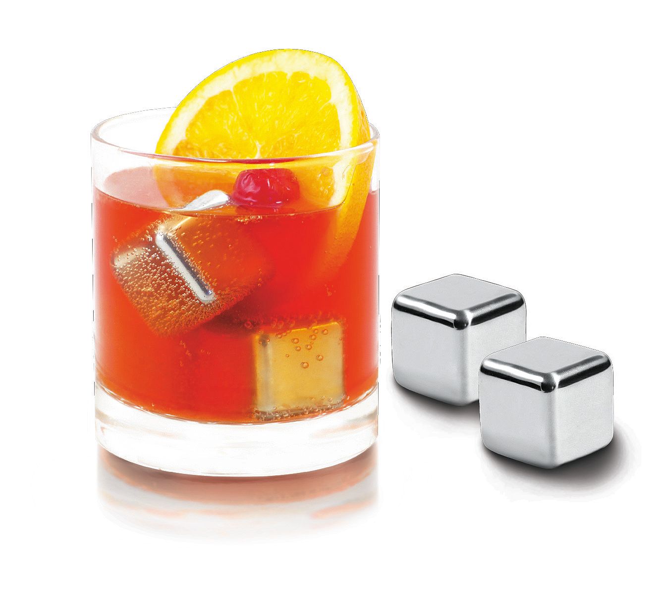 AVANTI Ice Cubes Set of 4 with Velvet Pouch in a Magnetic Box - Stainless Steel
