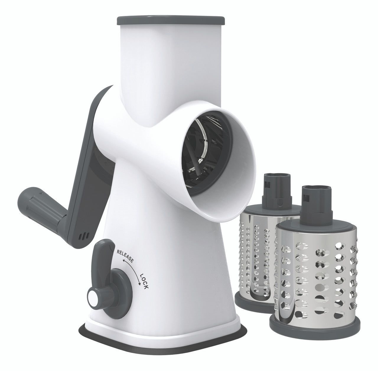 AVANTI Table Top Drum Grater with 3 Blades - Grey / White