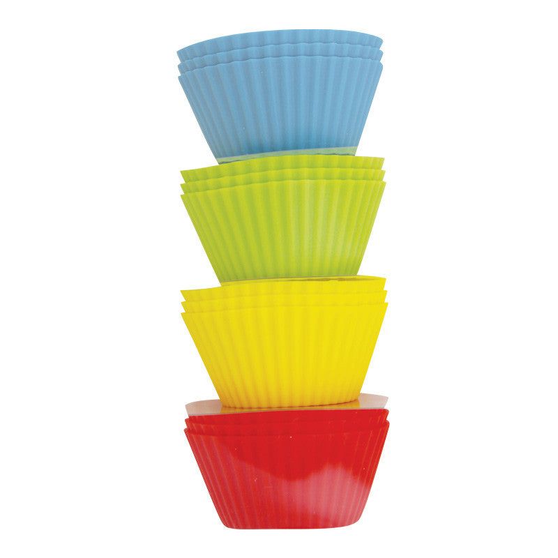 AVANTI Silicone Cupcake Cups, 6.5cm - 12 Piece Set (3 X Red / 3 X Blue / 3 X Green / 3 X Yellow)