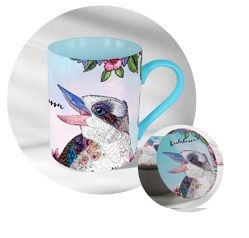 BANKSIA RED Kookaburra Mug and Coaster in A Collectable Tin