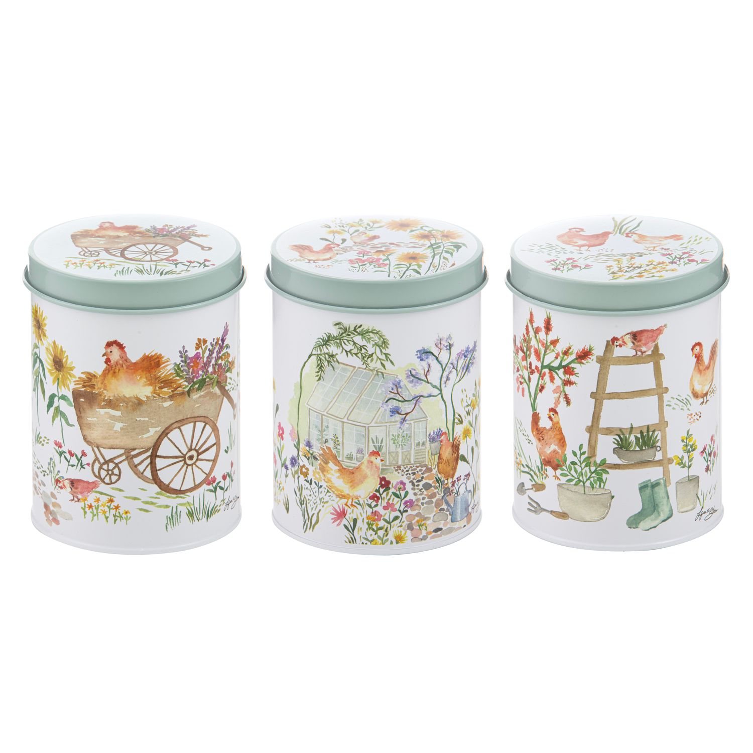 ASHDENE Garden Hens 3pk Canister