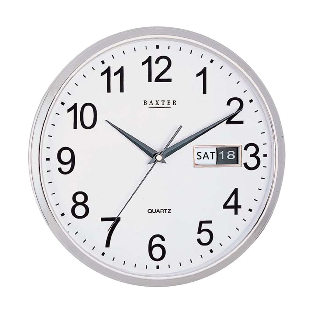 BAXTER Windsor Wall Clock Arabic Numeral / Day and Date - Silver Rim