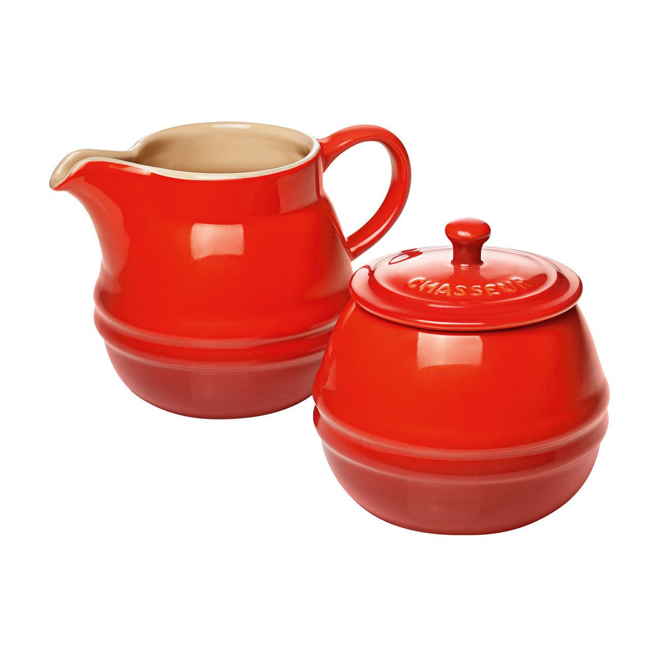 CHASSEUR La Cuisson Sugar Bowl &amp; Creamer - 350ml &amp; 450ml Set - Red