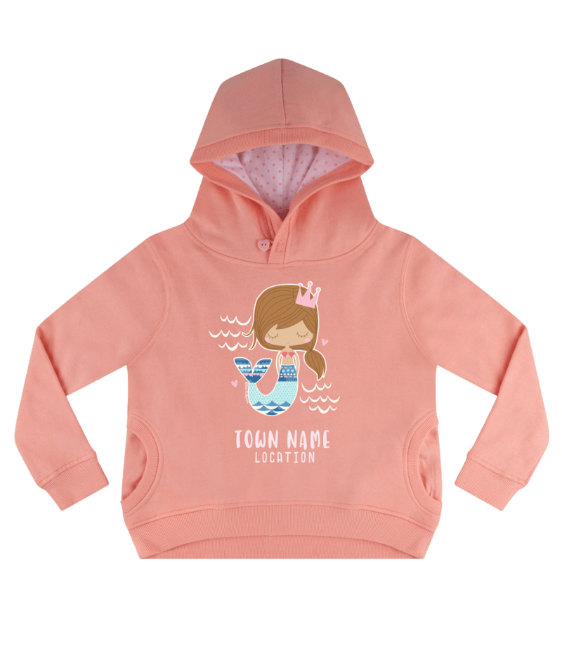 PACIFIC CREATIONS Girls' Hoodie - Folk Mermaid - Peach, Colour: Peach, Design: Folk Mermaid, Size: 10