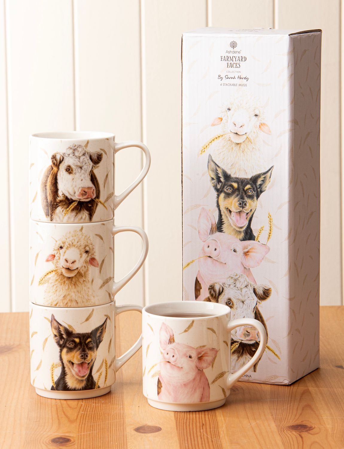 ASHDENE Farmyard Faces Stackable 4pk Mug